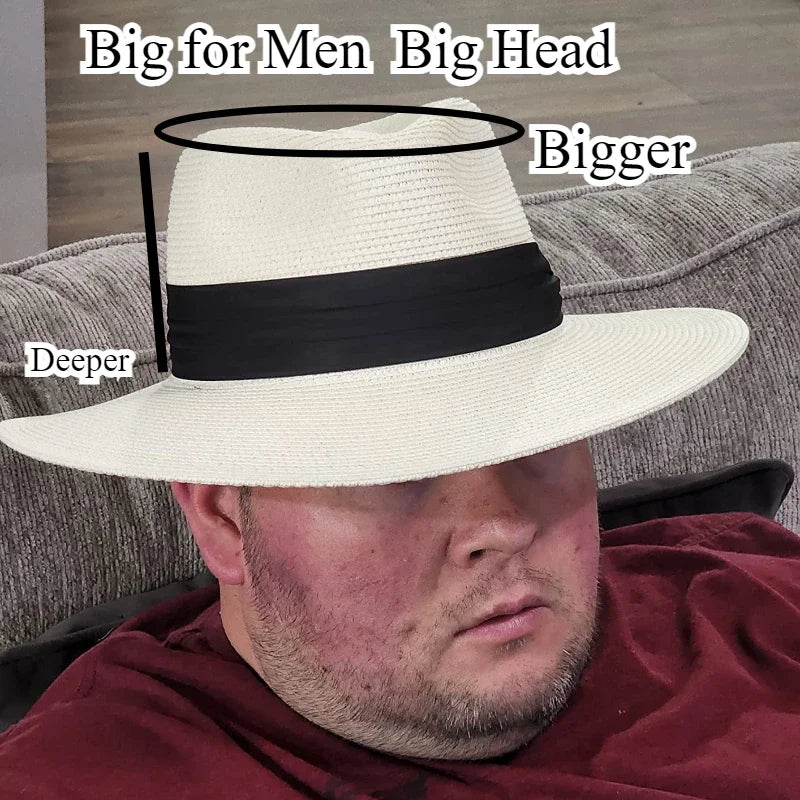 Big Size XL 63cm Travel Panama Jazz Straw Hat Summer Sun Hats for Women Men Wedding  Wide Brim Fedora Straw Beach Hat UV UPF 50+