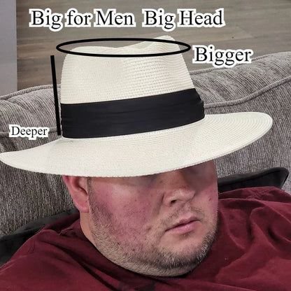 Big Size XL 63cm Travel Panama Jazz Straw Hat Summer Sun Hats for Women Men Wedding  Wide Brim Fedora Straw Beach Hat UV UPF 50+