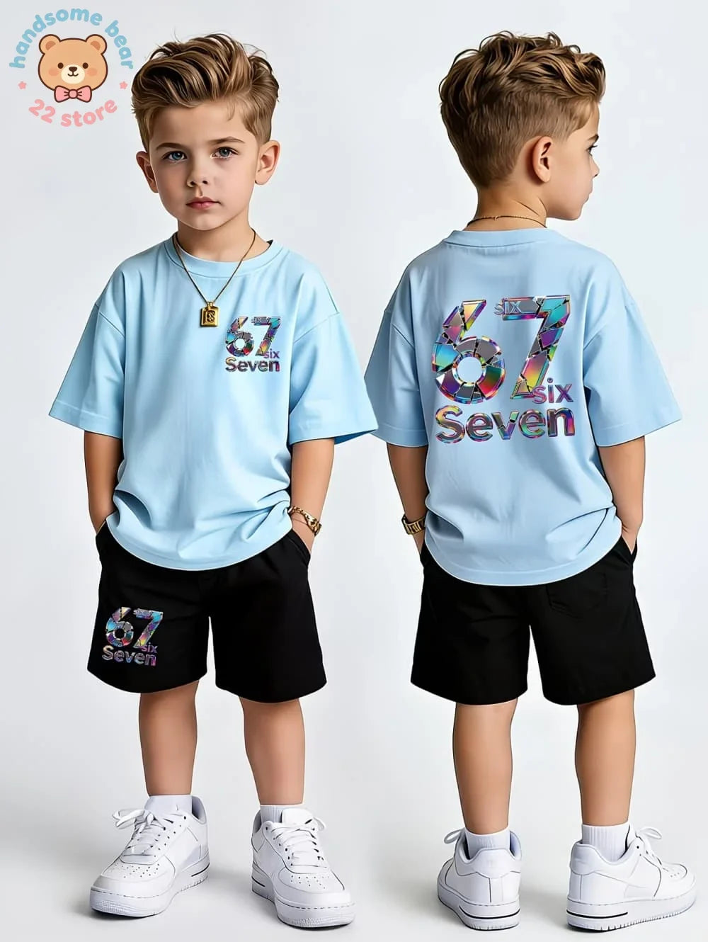 Boys Sets 67 Funny Print Kids T-Shirt Shorts Pant Set Casual Italian Brainrot Summer Top Suit for Funny Gift Children's Clothing