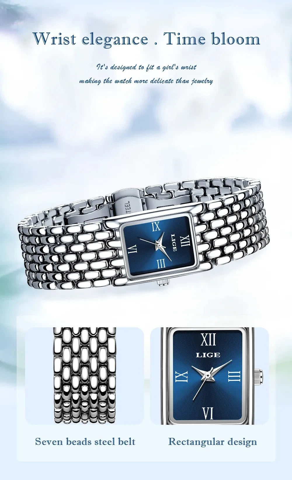 New Design Ladies Watch Fashion Quartz Wristwatch Silver Simple Square Women Watches Luxury Stainless Steel Folding Clock