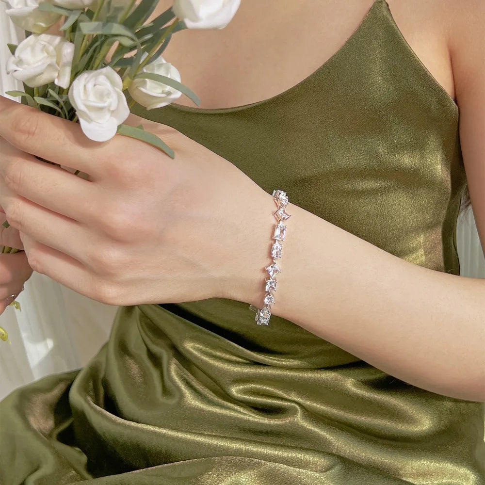 Irregular Full Moissanite Diamonds Bracelets for Women Princess Square Heart Emerald Cut Oval Shape Diamonds 925 Silver Bracelet