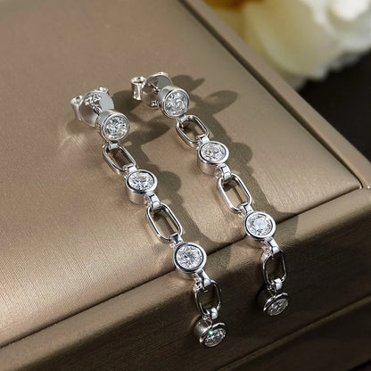 3mm Moissanite Earrings for Women Wedding Round Brilliant Cut Moissanite Stud Solid s925 Silver Dainty Tassel Earring