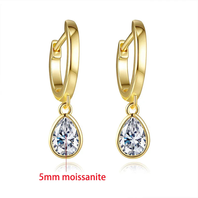 18K Plated D Vvs1 0.5CT Pear Cut Moissanite Hoop Earrings for Women Simple Wedding Jewelry Real S925 Pure Silver Gifts
