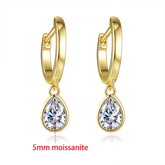 18K Plated D Vvs1 0.5CT Pear Cut Moissanite Hoop Earrings for Women Simple Wedding Jewelry Real S925 Pure Silver Gifts