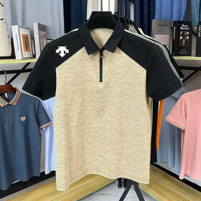 designer original printing summer men's short sleeve polo shirt lapel luxury zipper t-shirt fashion leisure ventilate men's wear