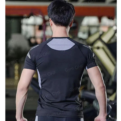 Funny Face 2 in 1 Shorts T Shirt Suits Men's Fitness Breathable Second Skin Compression Shirts Sets Gym Double Deck Shorts
