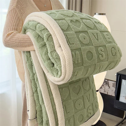Solid Color Taffeta Velvet Carved Blanket Thick Double-Sided Plush Multifunctional Blanket Office Nap Quilt for All Seasons