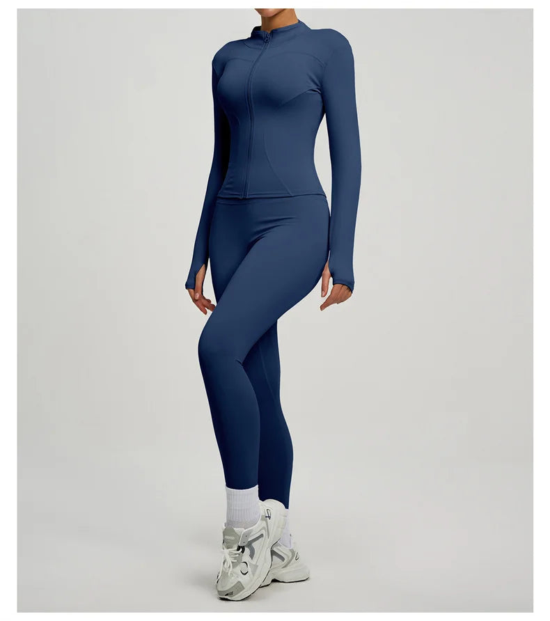 Yoga Coat Sports Top Long Sleeve Jacket Fitness Breathable Women's Tracksuit High Waist Leggings Two Piece Set Gym Clothes