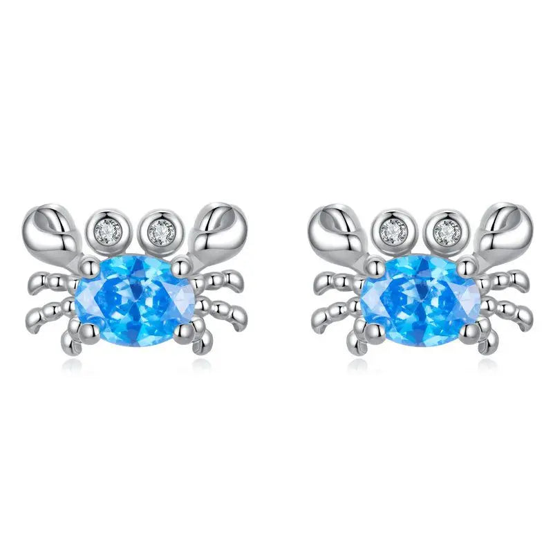 925 Sterling Silver Animals Cute Paws Rainbow Stud Earrings For Women Heart Oval Flower Zircon Crab Ear Studs Jewelry Gift