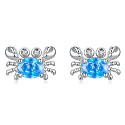 925 Sterling Silver Animals Cute Paws Rainbow Stud Earrings For Women Heart Oval Flower Zircon Crab Ear Studs Jewelry Gift