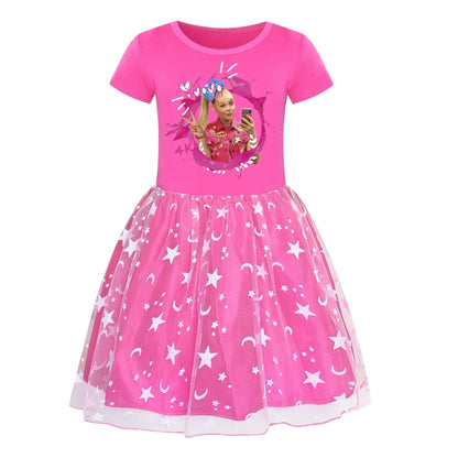 2025 Girls Princess Dress Kids Cute JOJO Siwa T Shirt Pleated Dresses Children Summer Vestidos Cartoon Birthday Party Clothes