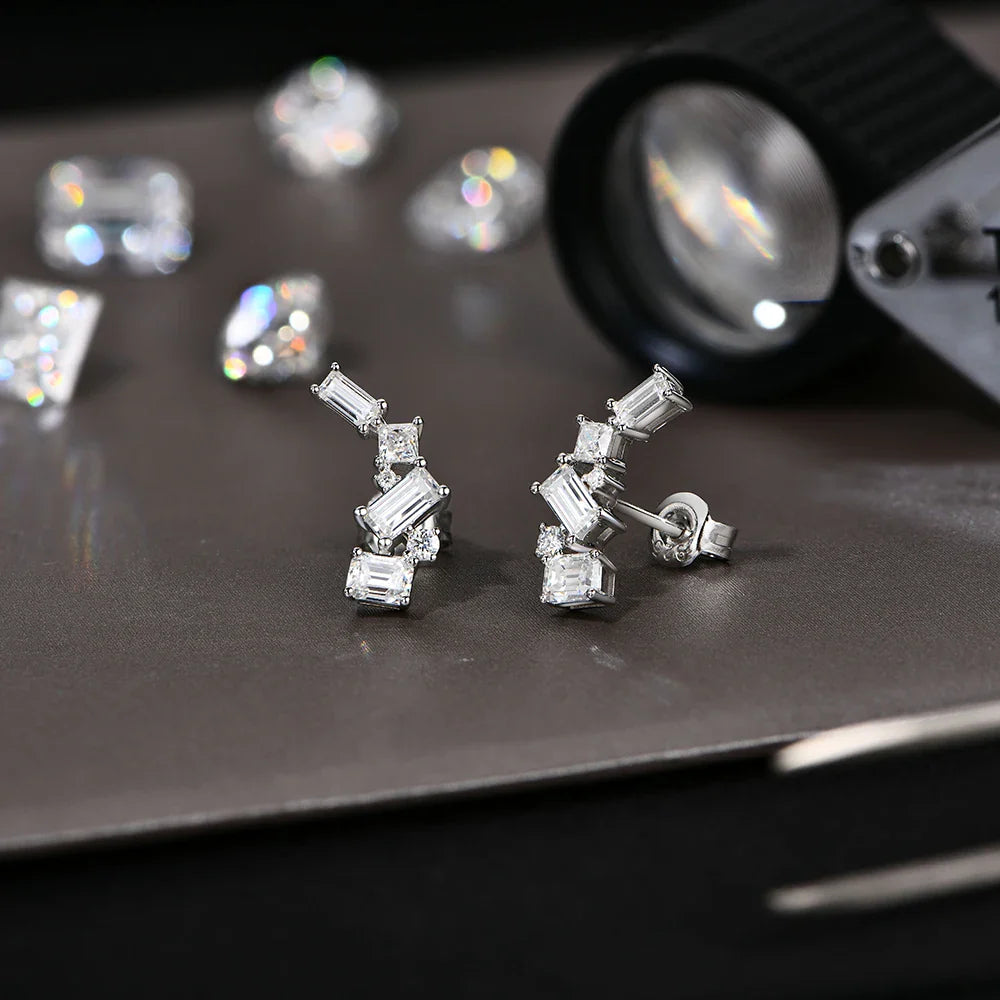 Shiny Synthetic Moissanite Earrings for Women S925 Sterling Silver Geometric Earring Elegant Engagement Wedding Jewelry