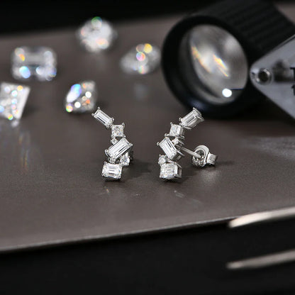 Shiny Synthetic Moissanite Earrings for Women S925 Sterling Silver Geometric Earring Elegant Engagement Wedding Jewelry