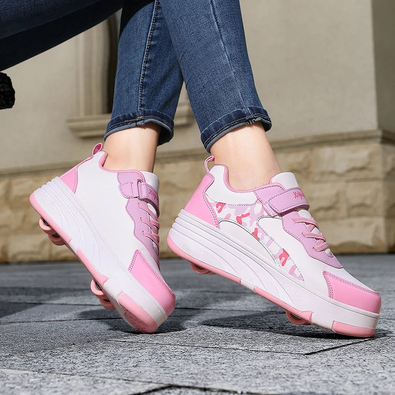 New Roller Skates Sneakers for Children Sports Shoes for Boys Retractable Skates with Removable Sheels Unisex Casual Footwear