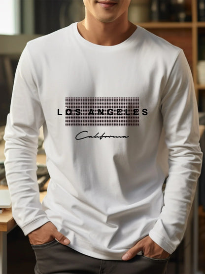 Men's 100% cotton summer loose fit large Los Angeles Graphic printed slim fit casual sports round neck short sleeved T-shirt top