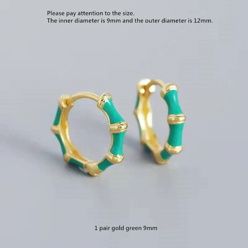 925 Sterling Silver Earring Colorful Dripping Oil Material Ear Ring Ear Buckle Rhombus Shape Trend Wild Girl Women Boy Ear Jewel