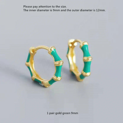 925 Sterling Silver Earring Colorful Dripping Oil Material Ear Ring Ear Buckle Rhombus Shape Trend Wild Girl Women Boy Ear Jewel