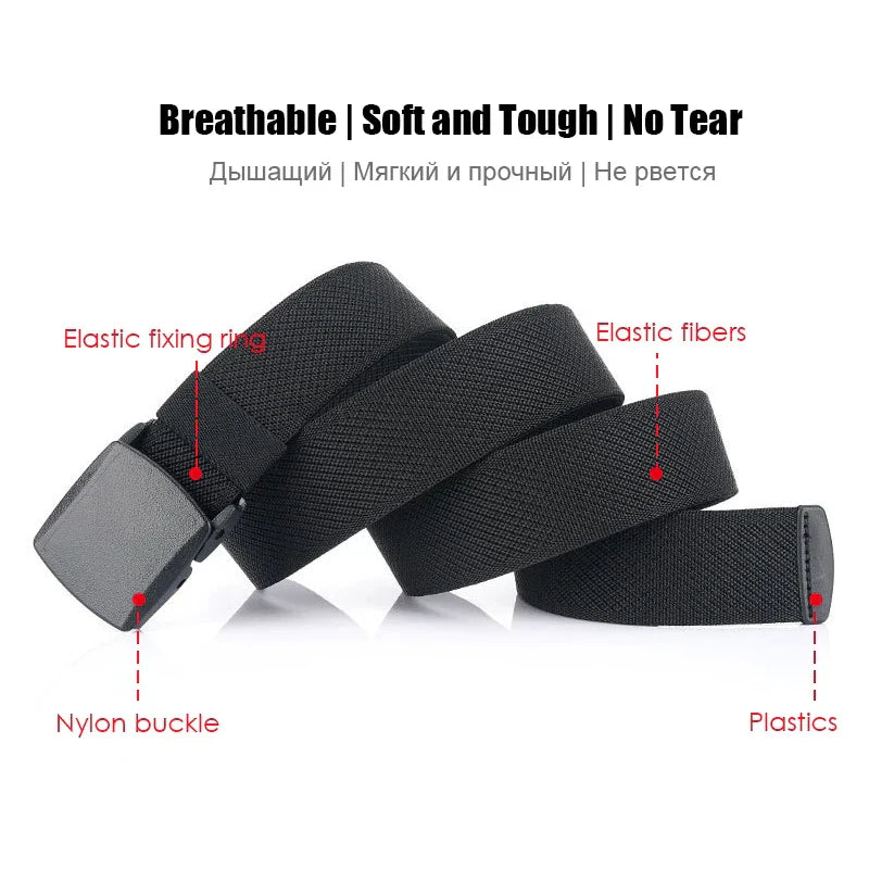 Metal Free Men's Elastic Belt Strong Engineering Plastic Quick Release Nylon Buckle Unisex Stretch Belt Outdoor Girdles