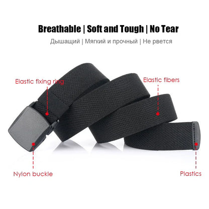 Metal Free Men's Elastic Belt Strong Engineering Plastic Quick Release Nylon Buckle Unisex Stretch Belt Outdoor Girdles