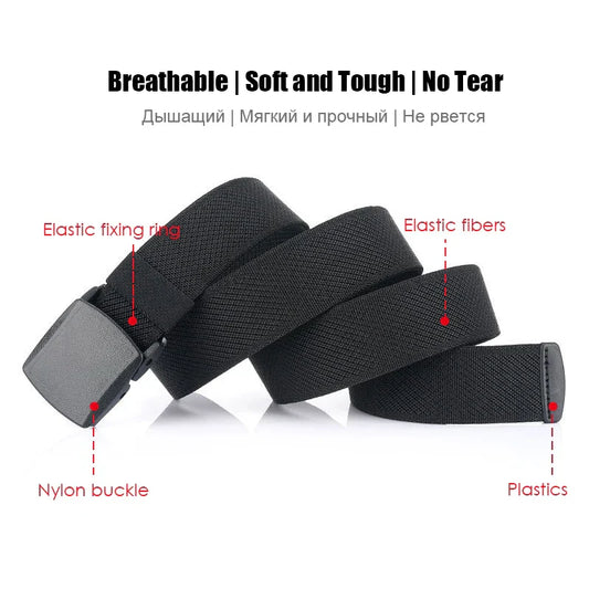 Metal Free Men's Elastic Belt Strong Engineering Plastic Quick Release Nylon Buckle Unisex Stretch Belt Outdoor Girdles
