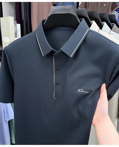 Light luxury brand letter emboss short sleeve T-shirt summer popular men polo shirt comfort silky breathable business casual top