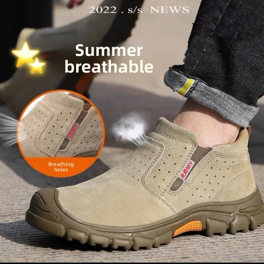 Anti Smashing Plastic Steel Toe Insulated Shoes, Breathable Suede Leather, All Season Anti Scalding Welding Shoes