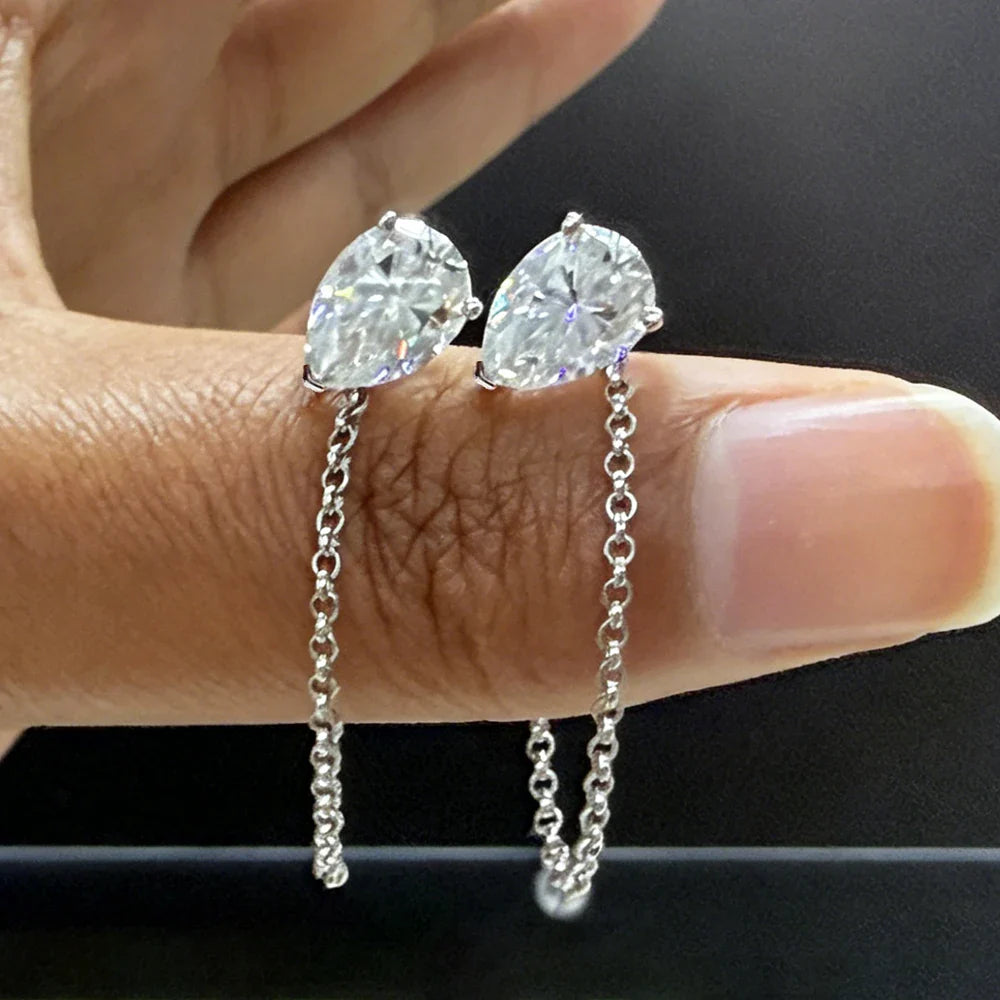 1-4carat Waterdrop Moissanite Chain Earrings for Women Pear Cut Solitaire Lab Diamond Stud/Drop Earring 925 Silver with GRA