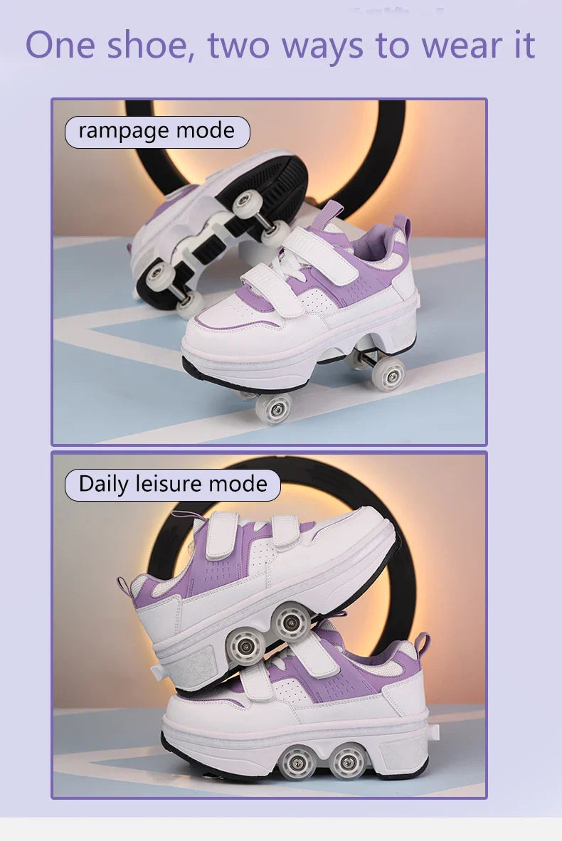 Children Wheels Shoes Roller Sneakers With 4 Wheels Skates Adult Runaway Parkour Deformation Shoes For Women Men Youth Kids Gift