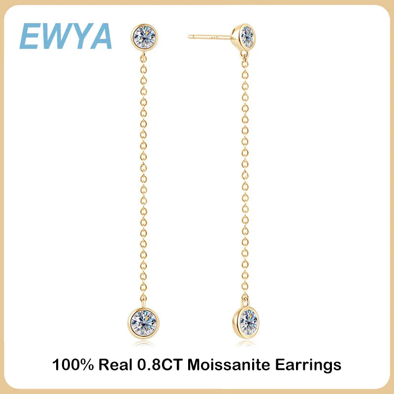 Real 0.8 Carat Moissanite Diamond Drop Earrings Women’s S925 Silver Plated PT950 Long Tassel Dangle Earring Fine Jewelry