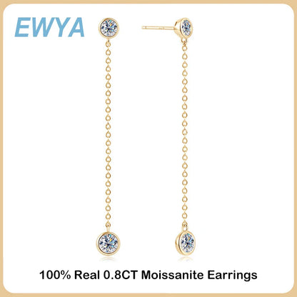 Real 0.8 Carat Moissanite Diamond Drop Earrings Women’s S925 Silver Plated PT950 Long Tassel Dangle Earring Fine Jewelry