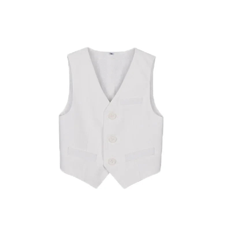 British Kids Summer White 3Pieces/Set Vest Pants Bowtie Photograph Suit Children Stage Performance Suit Boys Wedding Costume