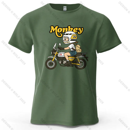 Men's Monkey Motorcycle Graphic Short Sleeve T-Shirt 100% Cotton Cartoon Printed Tops Tee for Women Summer Casual Sportswear