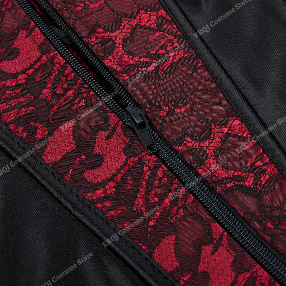 Overbust Corset Top with Straps Jacquard Corset Bustier Zipper Plus Size for Women Corset Dress with Skirt Black Red purple