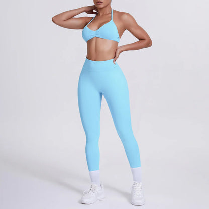 Women 2pcs Patchwork Sport Yoga Suit Training Sleeveless Sport Gym Tops Tummy Control Slimming Booty Leggings Yoga Suit Sports