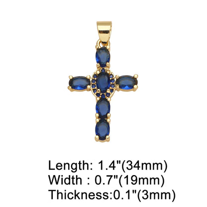 Big Rainbow Colorful Cross Pendants for Necklace Gold Plated  Copper Zircon Religious Jewelry Components pdta638