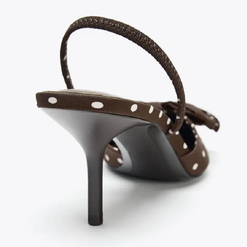 Brown Polka Dot Butterfly Knot Decoration Brand Pumps Women Elegant Pointed Toe Thin Heel Designer Shoes Sexy Party Dress Shoes