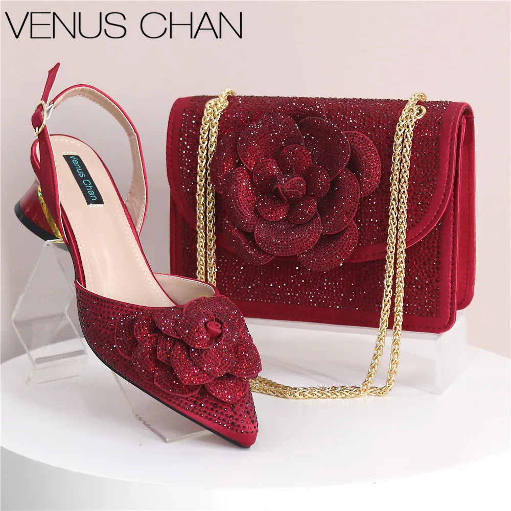 Italian Design Fashion Banquet Bags And Comfortable Mid-heel Hollow Pointed Shoes Are Suitable For parties Or Commuting