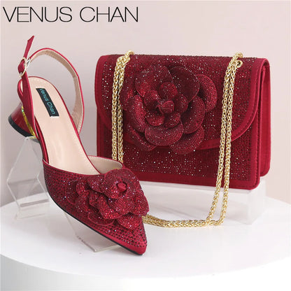 Italian Design Fashion Banquet Bags And Comfortable Mid-heel Hollow Pointed Shoes Are Suitable For parties Or Commuting
