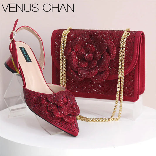 Italian Design Fashion Banquet Bags And Comfortable Mid-heel Hollow Pointed Shoes Are Suitable For parties Or Commuting