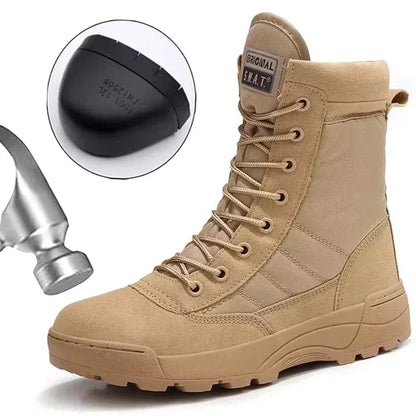 Men's Steel Toe Boots Outdoor Tactical Hiking Desert Boots Men Stab-proof Smashing Work Safty Shoes Wear Protection Shoes