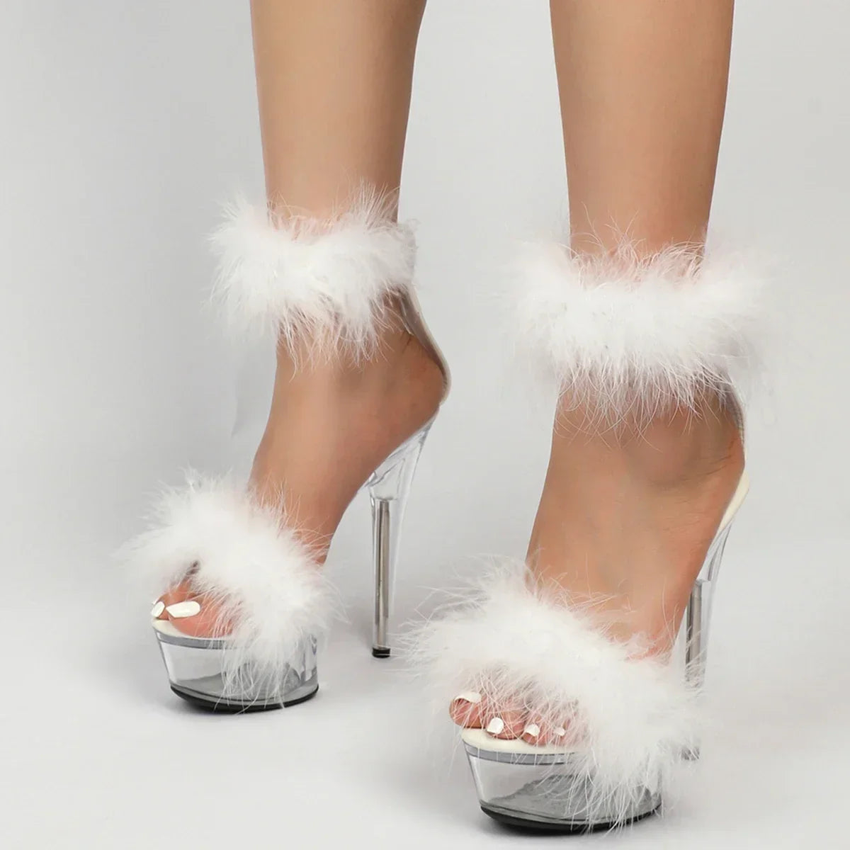 2025 Spring New Women's Clear Heel Sexy Sandals - 14cm Heel & 4cm Platform, Party/Club Slippers for Girls
