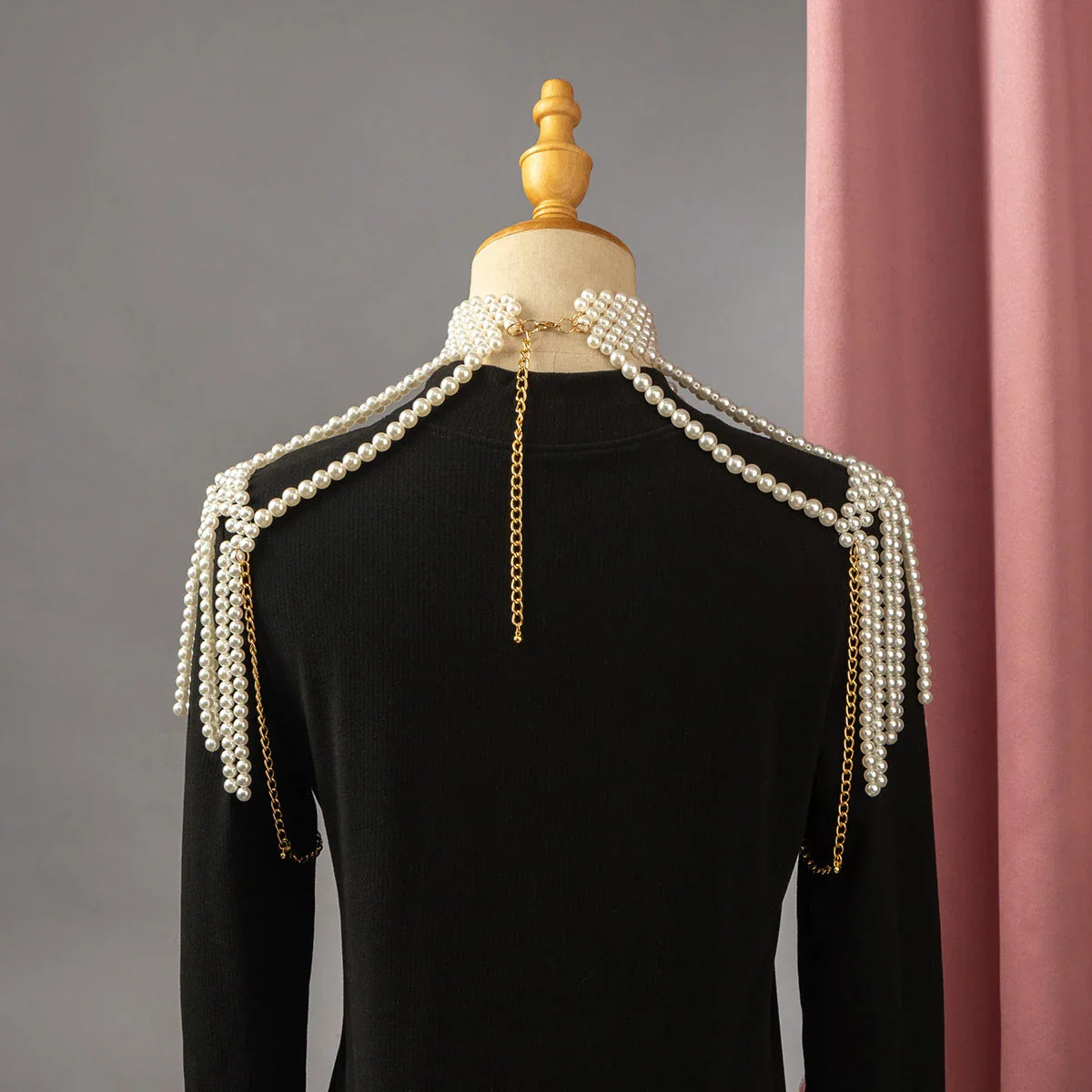 Elegant Bridal Shoulder Chain Jewelry Handmade Beaded Large Necklace Hollow Imitation Pearl Body Chain Wedding Shawl Accessories