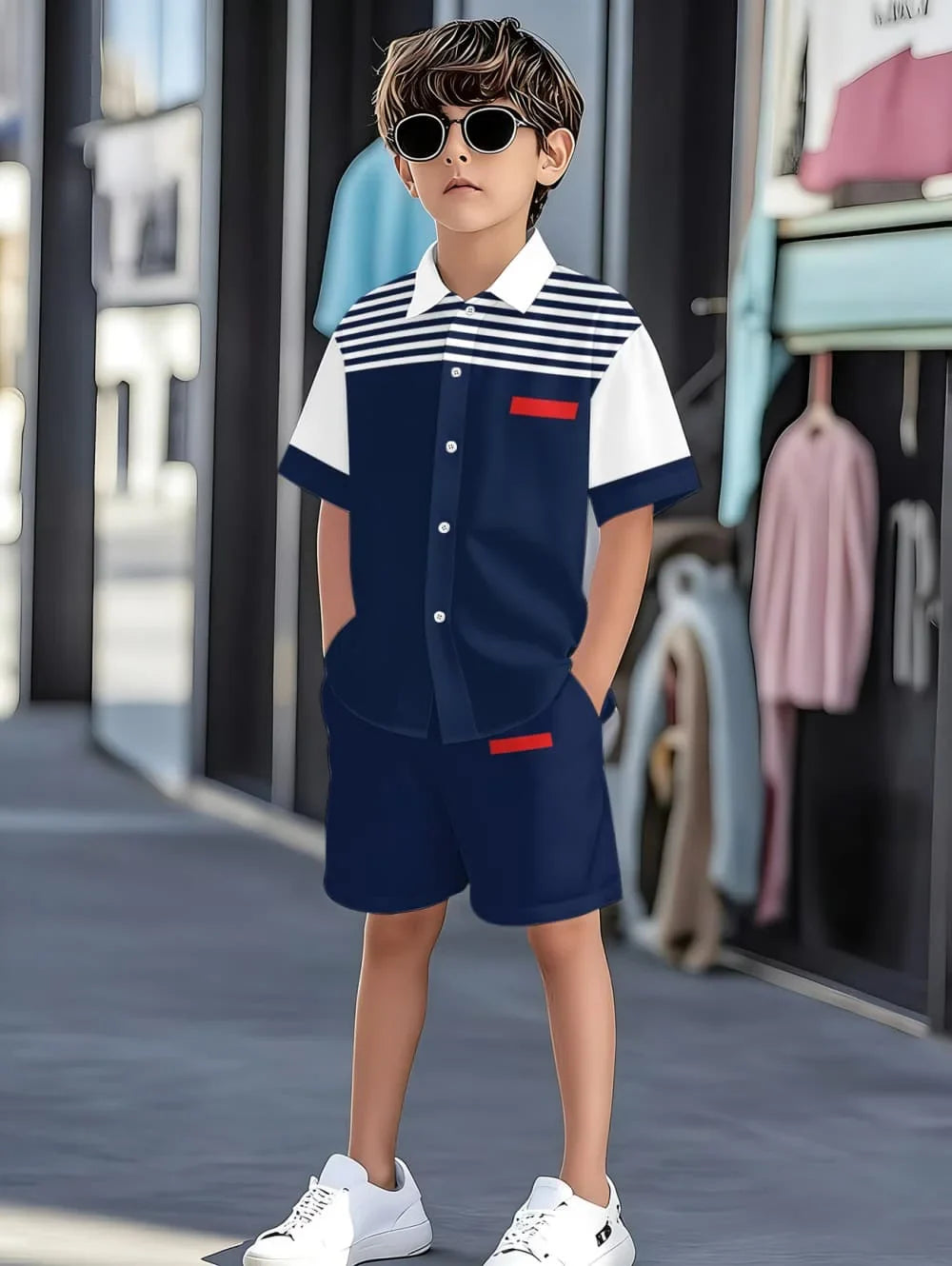 Boys Clothes Casual Colorblock Short Sleeve Shirt + Shorts Kids' Sets and Outfits Outdoor Quick Drying Shirt Casual Children Top
