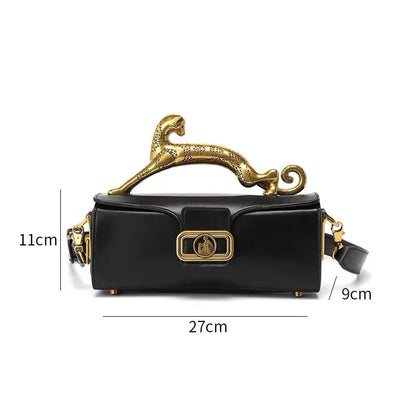 Square cowhide fashion personality versatile party shoulder bag with the same leopard handle bag high-end feeling women's bag.