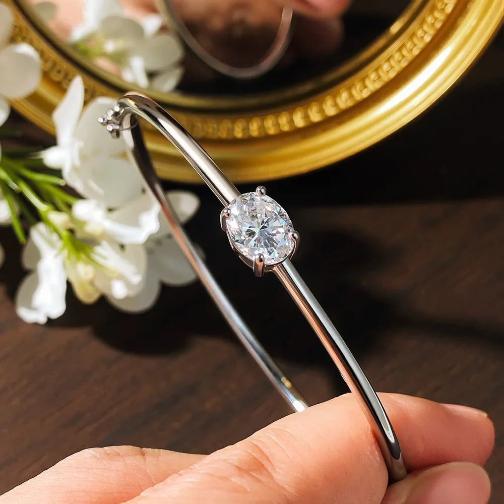 2ct Oval Cut Moissanite Bangles Elegant Women Diamond Solid s925 Silver GRA Certified Dainty Bracelet Fine Jewelry Gift