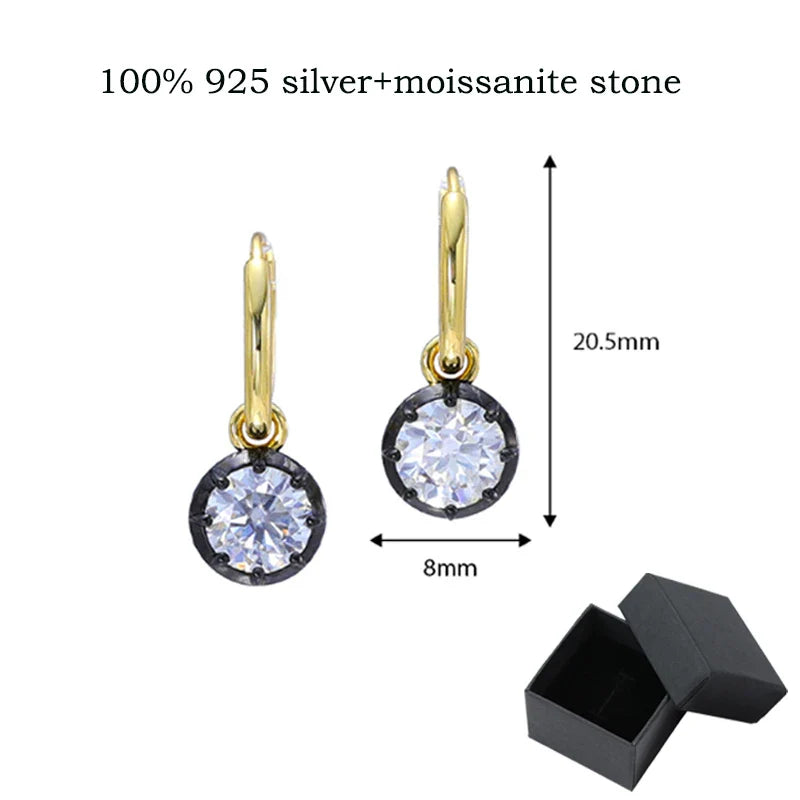 14K Plated Certified D Vvs1 Moissanite Drop Earrings for Women 8MM Luxury Wedding Jewelry Gift 100% Real S925 Pure Silver