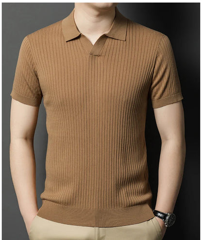 Mulberry Silk Men's Short-Sleeved Shirt, Slim Fit Summer Business Gentleman Men's Polo Shirt in 2024, High-End Knitwear