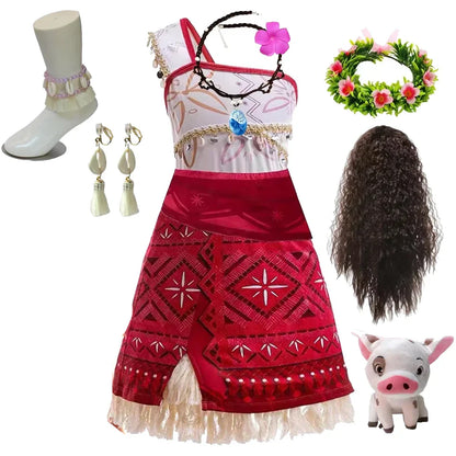 Meninas Novo Filme Moana 2 Vestido Festa de Halloween Fantasia de Aventura Menina Princesa Roupas Chiques Crianças Vaiana Pua Porco Roupa