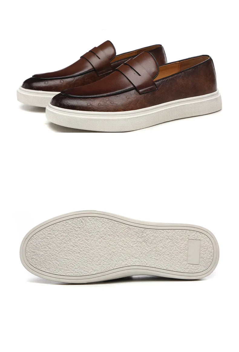 Fashion Men's Casual Shoes Snakeskin Grain Leather Men Retro British Style Loafers Monk Shoes Mens Slip-on Outdoor Driving Flats