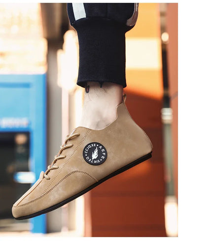 Men's Loafers Lightweight Driving Casual Thin Bottom Flats Shoes Soft Sole Comfortable Non Slip Lace-up Walking Shoes Men